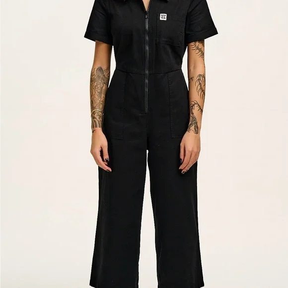 Black Short Sleeve Jumpsuit - Picture 1 of 4